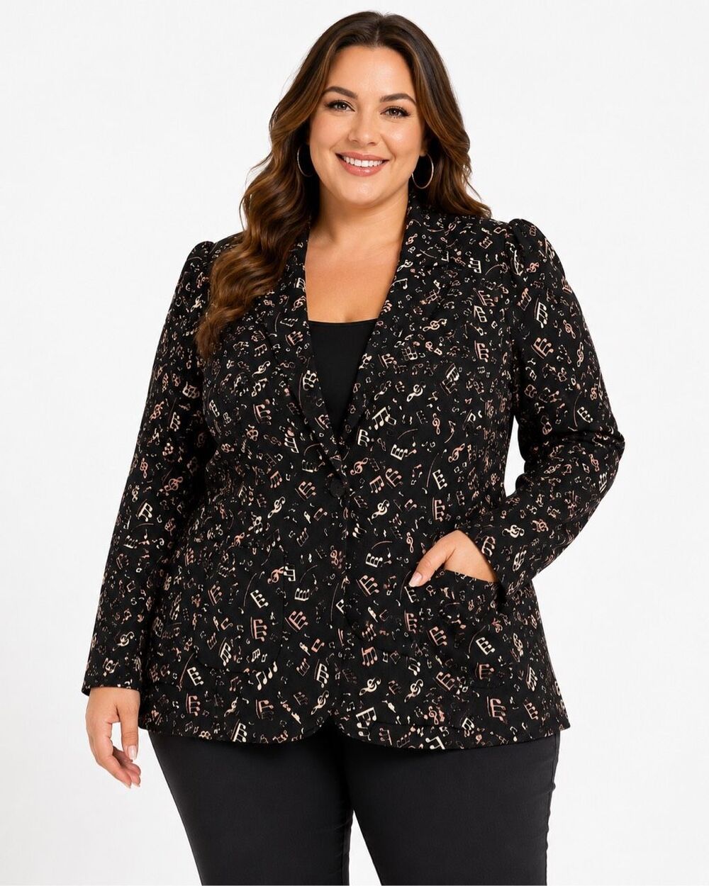 NWOT ModCloth Women’s Black Musical Music Note Print Blazer Plus Size 2X New